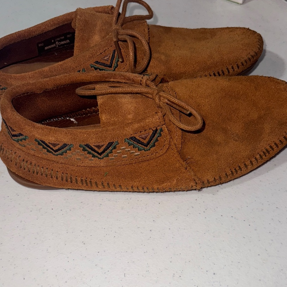Brown Suede Moccasins with Embroidered Detail